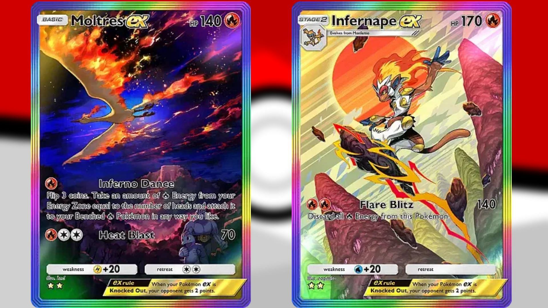 Moltres ex and Infernape ex in PTCGP (Image via TPC)
